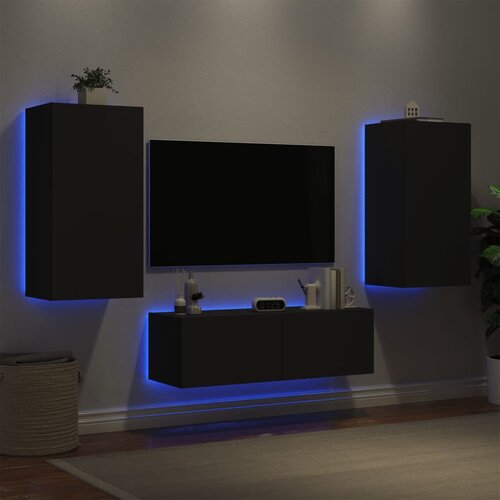  The Living Store 3 Piece TV Wall Cabinets with LED Lights Black - Stenska TV Omarica, (21499164) Cene