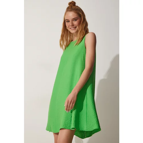 Happiness İstanbul Women's Vibrant Green Summer Woven Bell Dress