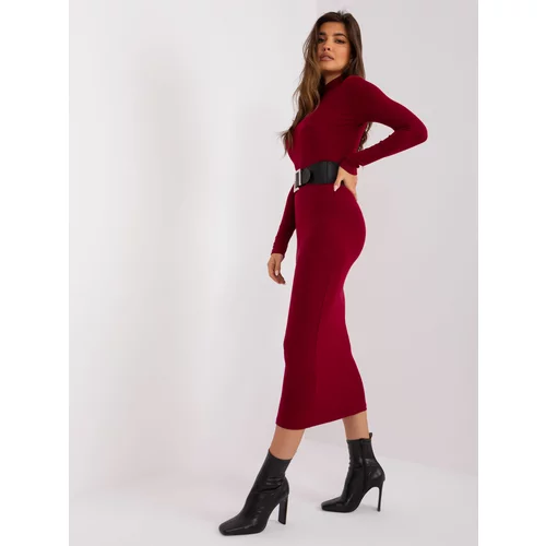 Fashion Hunters Burgundy fitted dress with long sleeves
