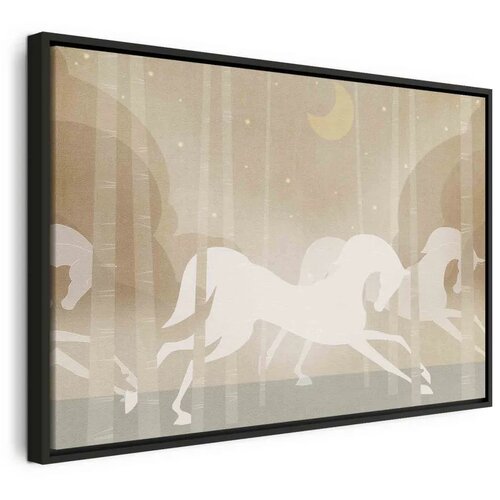  Slika - Moon Horses - Horses Galloping Among Trees on a Starry Night 90x60 U crnom drvenom okviru Cene