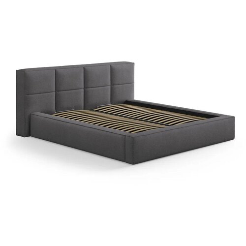 Micadoni Tamno sivi tapecirani bračni krevet s prostorom za odlaganje s podnicom 180x200 cm Simon Darren – Cene
