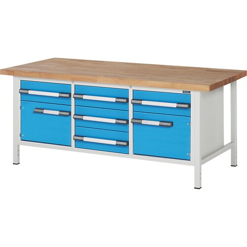 eurokraft pro delovna miza z ogrodjem serije 8, 5 predalov 180 mm, 2 vrat 360 mm, šxg 2000 x 900 mm Cene