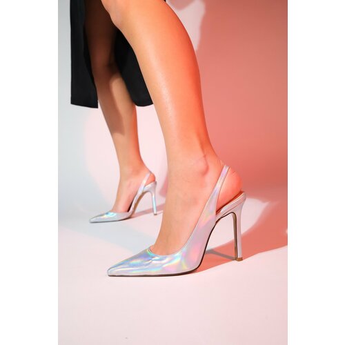 LuviShoes Twine Metallic Silver Women's Heeled Shoes Slike