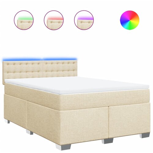 vidaXL Box spring postelja z vzmetnico krem 160x200 cm blago, (21309040) Cene