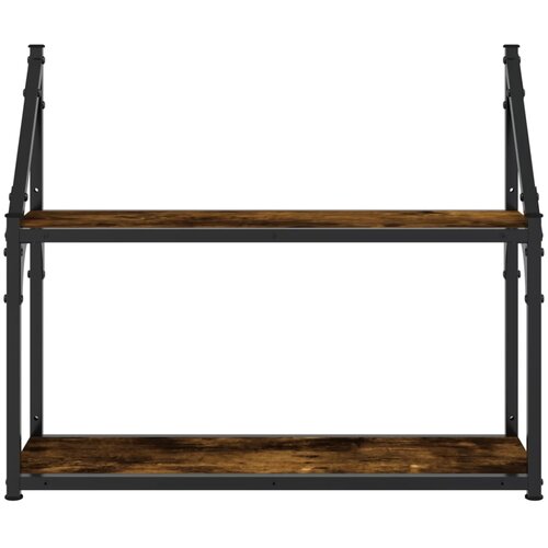  Zidna polica s 2 razine dimljenog hrasta 60x21x51 cm drvena Slike