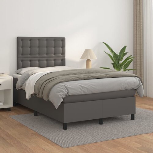 The Living Store Box spring postelja z vzmetnico siv 120x200 cm umetno usnje - Box Spring Postelja, (21518491) Cene