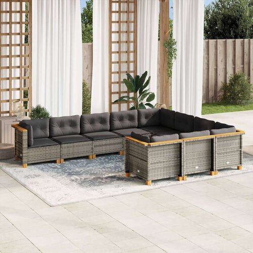  10-dijelni set vrtnih sofa od poliratana s jastucima sivi Slike
