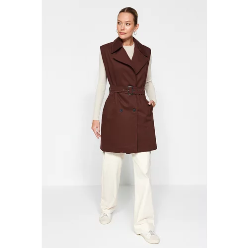 Trendyol Brown Oversize Belted Trench Coat Vest