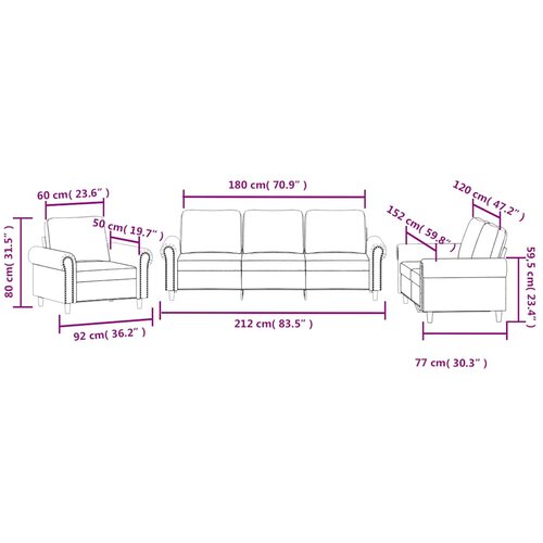  3-dijelni set sofa s jastucima smeđi bar&amp;scaron;unasti Slike