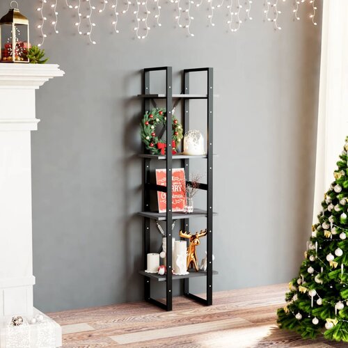 The Living Store Knjižna omara 4-nadstropna siva 40x30x140 cm trdna borovina - Knjižna Omara, (21436464) Slike