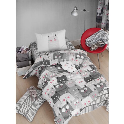 Hanah home komplet posteljine Duvarda Kediler, 160x220cm, Siva Slike
