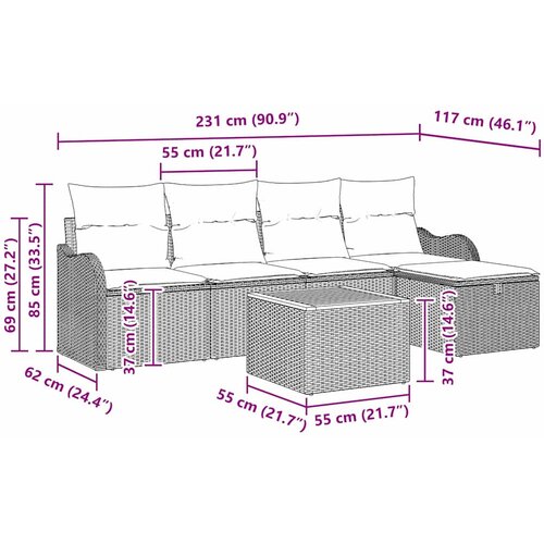  Sjedeća garnitura za vrt 6 kom. Bež poliratan 231 x 117 x 85 cm Slike