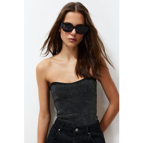 Trendyol Black Strapless Stone Embroidered Knitwear Blouse Slike