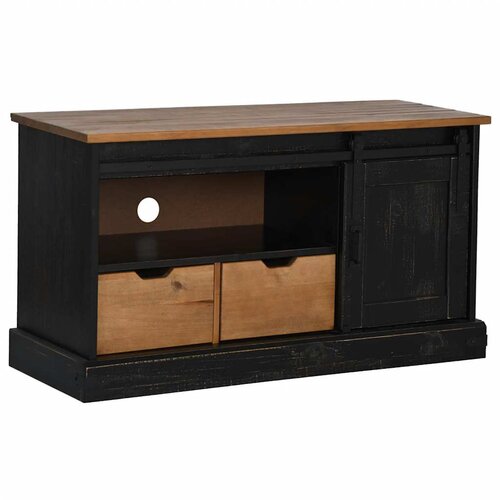 Maison Chic TV omarica - TV stojalo - Televizijska omarica HALDEN z drsnimi vrati črna 110x40x60 cm masivni les, (21701710) Cene
