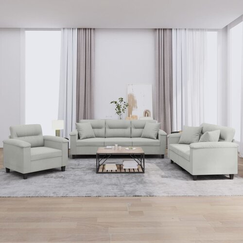 vidaXL 3-dijelni set sofa s jastucima svjetlosivi od mikrovlakana Cijene