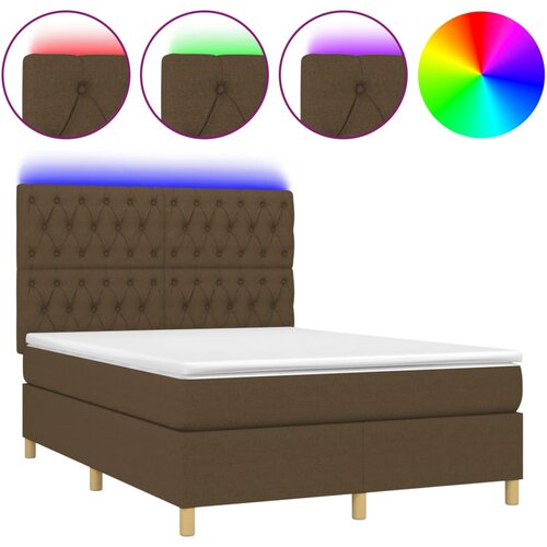 VidaXL Box spring postelja z vzmetnico LED temno rjava 140x200cm blago, (20724177) Slike