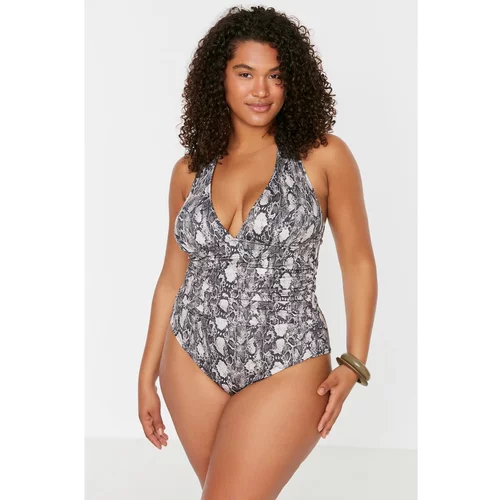 Trendyol Curve Multicolored Animal Patterned Draped Swimsuit