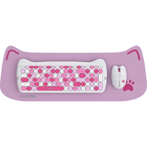 Canyon HSET-W6 EN/AD Keyboard+Mouse Kitty Edition AAA+АА Wireless Pink Slike
