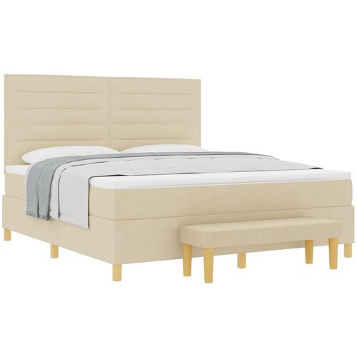 vidaXL Box Spring Krevet s Madracem i Klupom Krem 180x200 cm Tkanina Cene