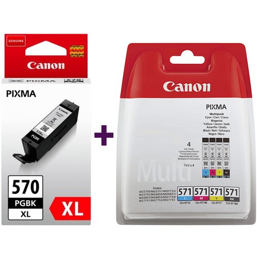 Canon komplet kartu&amp;scaron; CLI-571 (BK/C/M/Y) + PGI-570BK XL (črna), original Slike