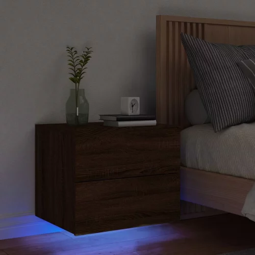 vidaXL Nočna stenska omarica z LED lučkami rjavi hrast