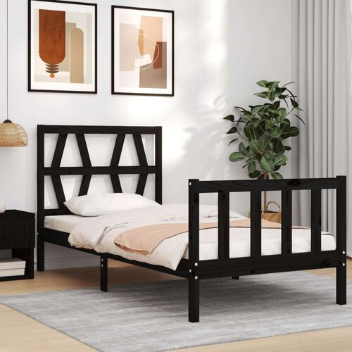  Posteljni okvir z vzglavjem črn 100x200 cm trden les, (20642596) Slike