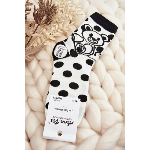 Kesi Women's mismatched socks with teddy bear, black and white Slike