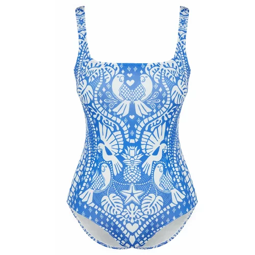 Trendyol Tropical Patterned Square Neck Swimsuit