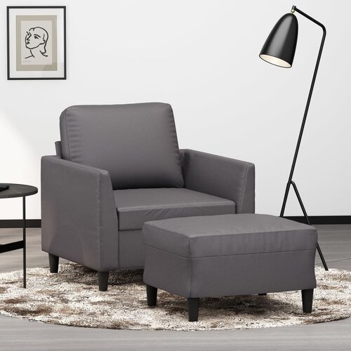 The Living Store Fotelj s stolčkom za noge siv 60 cm umetno usnje - Kavč S Stolčkom Za Noge, (21657121) Cene