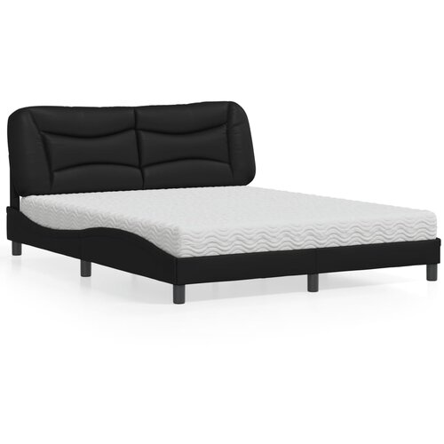 The Living Store Postelja z vzmetnico črna 160x200 cm umetno usnje - Postelja, (21608110) Cene