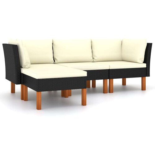 Poli 4-dijelna vrtna garnitura od poliratana s jastucima crna Cijene