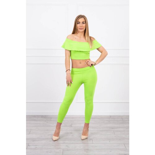 Kesi Set with ruffled green neon Slike