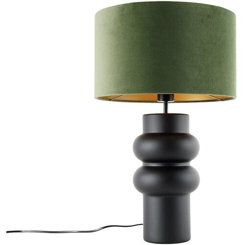 QAZQA Design tafellamp zwart velours kap groen met goed 35 cm - Alisia Slike