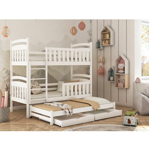 Drveni dečiji krevet na sprat viki s tri kreveta i fiokom - beli - 190/200*90 cm Cene