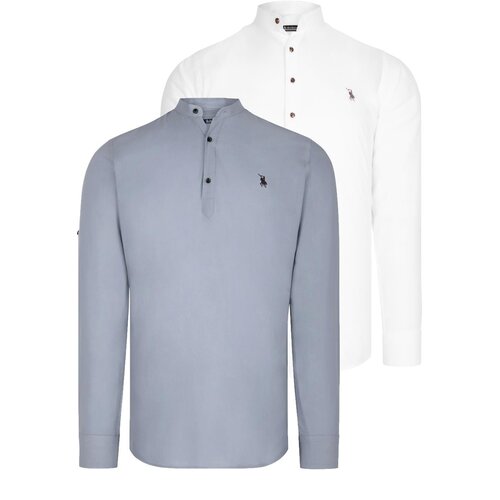 Dewberry DOUBLE SET G783 JUDGE COLLAR SHIRT-WHITE-GREY Slike