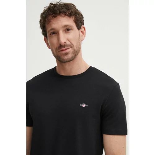 Gant Pamučna majica za muškarce, boja: crna, bez uzorka, 2013033