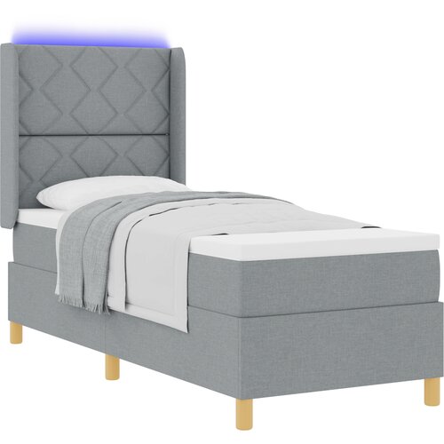 vidaXL Box Spring postelja z vzmetnico in LED svetlobo svetlo siva 80x200 cm tkanina, (22049624) Cene