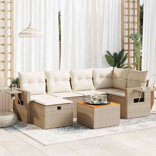 vidaXL 7-dijelni set vrtnih sofa od poliratana s jastucima bež Cijene