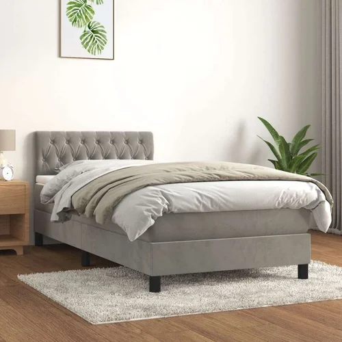 Box spring krevet s madracem svjetlosivi 90x190 cm baršunasti