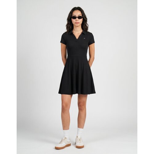 Tommy Jeans Kratke obleke TJW RIB F F POLO MINI DRESS EXT Črna Slike
