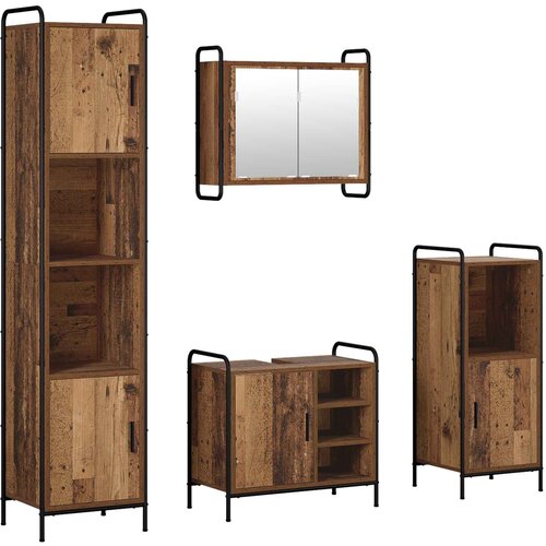  Set ormarića za kupaonicu 4 kom. Staro drvo 40 x 36 x 181 cm Slike