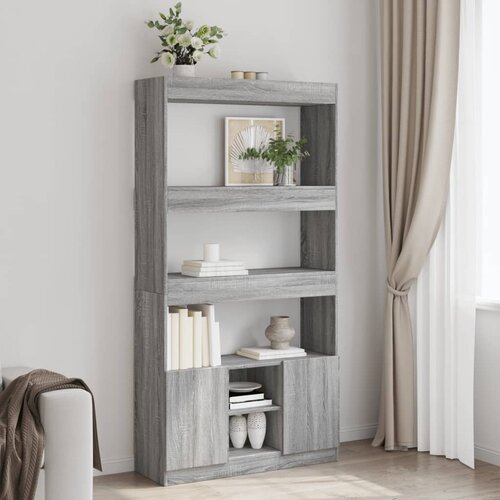  Visoka komoda siva boja hrasta 92x33x180 cm konstruirano drvo Cijene