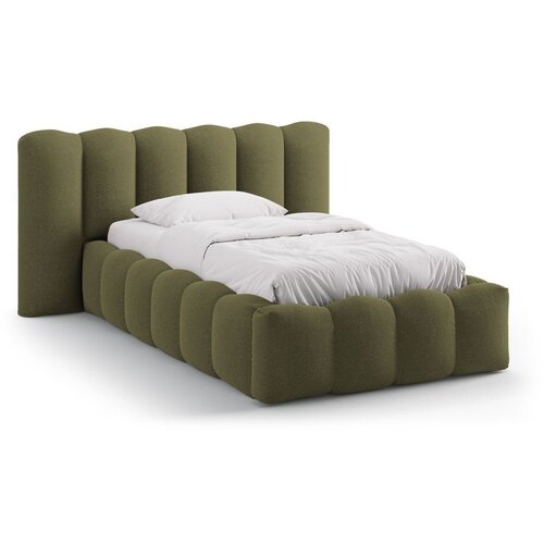 Micadoni kaki zelena oblazinjena postelja s prostorom za shranjevanje z letvenim dnom 90x200 cm lupine &ndash; Cene
