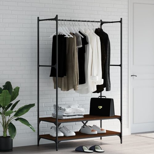  The Living Store Stojalo za oblačila s policami rjavi hrast inženirski les - Stojalo Za Oblačila, (21441804) Cene