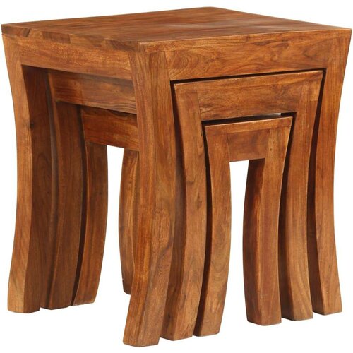 3 Set uklapajućih stolića 3 kom 50x35x50 cm smeđi drvo bagrema Slike