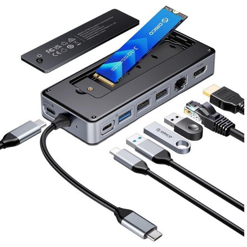 Orico USB Hub (OM28PR-G2-BK-EP) Type-C + HDMI + PD + RJ45 + NVME Slike