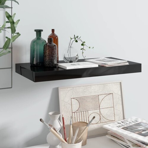 Maison Chic Lebdeča Stenska polica - Viseča Polica sijaj črna 50x23x3,8 cm MDF, (21793994) Cene