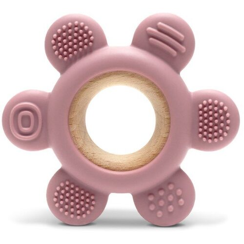 Lorelli Silikkonsko-drvena glodalica za bebe, Roze Slike