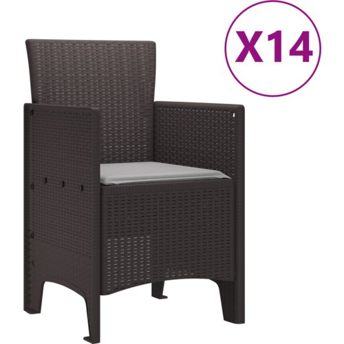 VidaXL set za blagovanje od 15 komada s jastučićima smeđi poli ratan Slike