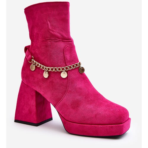 Kesi Women's high-heeled ankle boots with a chain Fuchsia Tiselo Slike